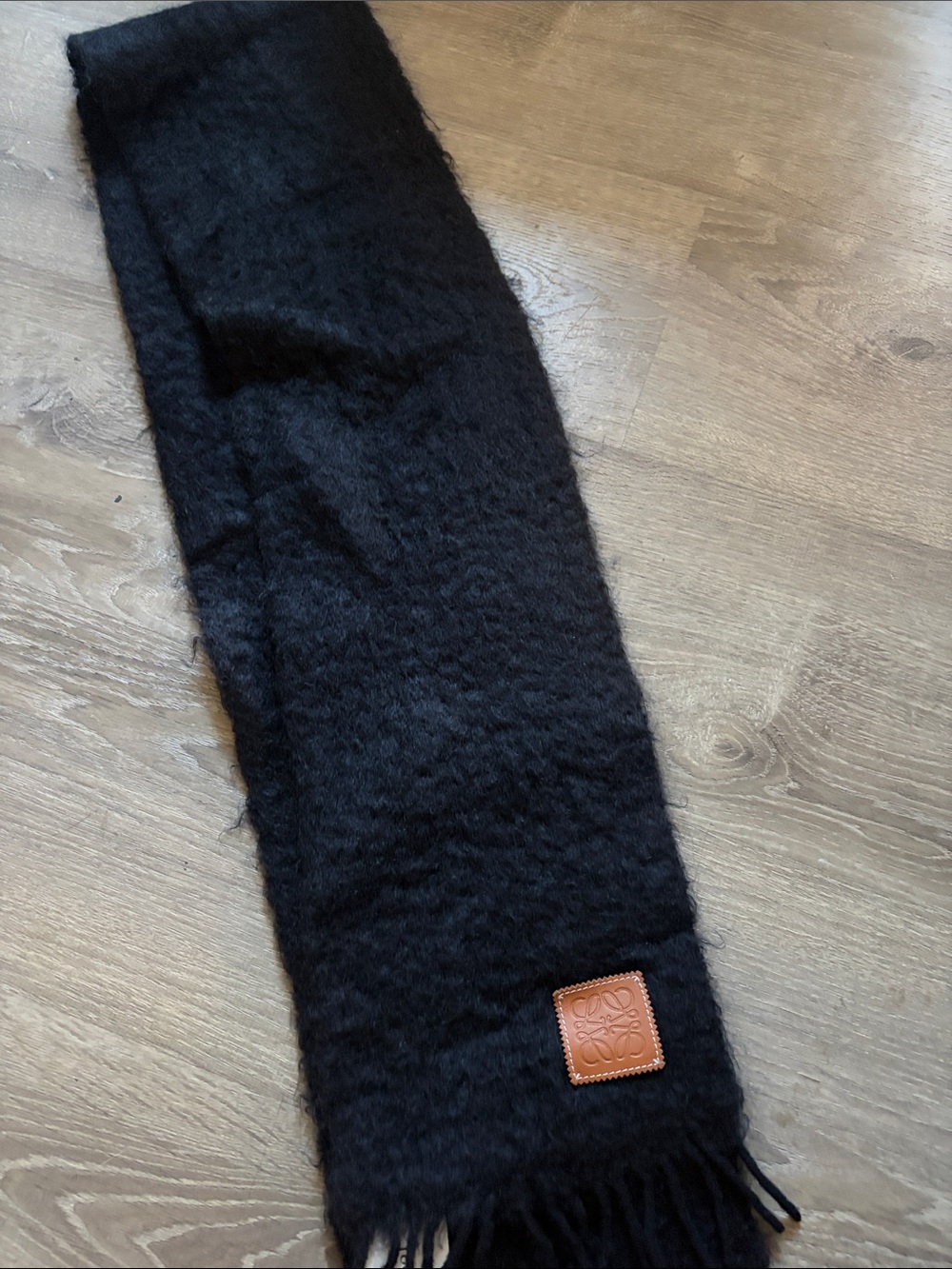 Loewe Black Fuzzy Scarf with Fringe